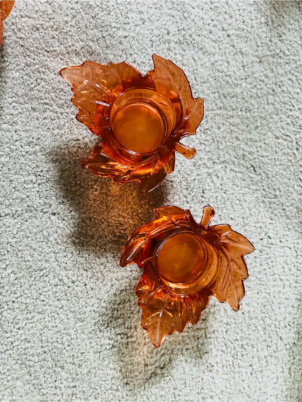 Amber Glass Leaf Tealight Holders - Set of 2